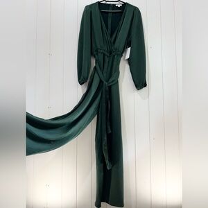 Norstrom Wide Leg Belted  Jumpsuit  holiday party Size S Green